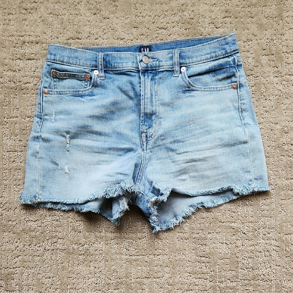 GAP Blue Jean Shorts with Distressed Frayed Hem